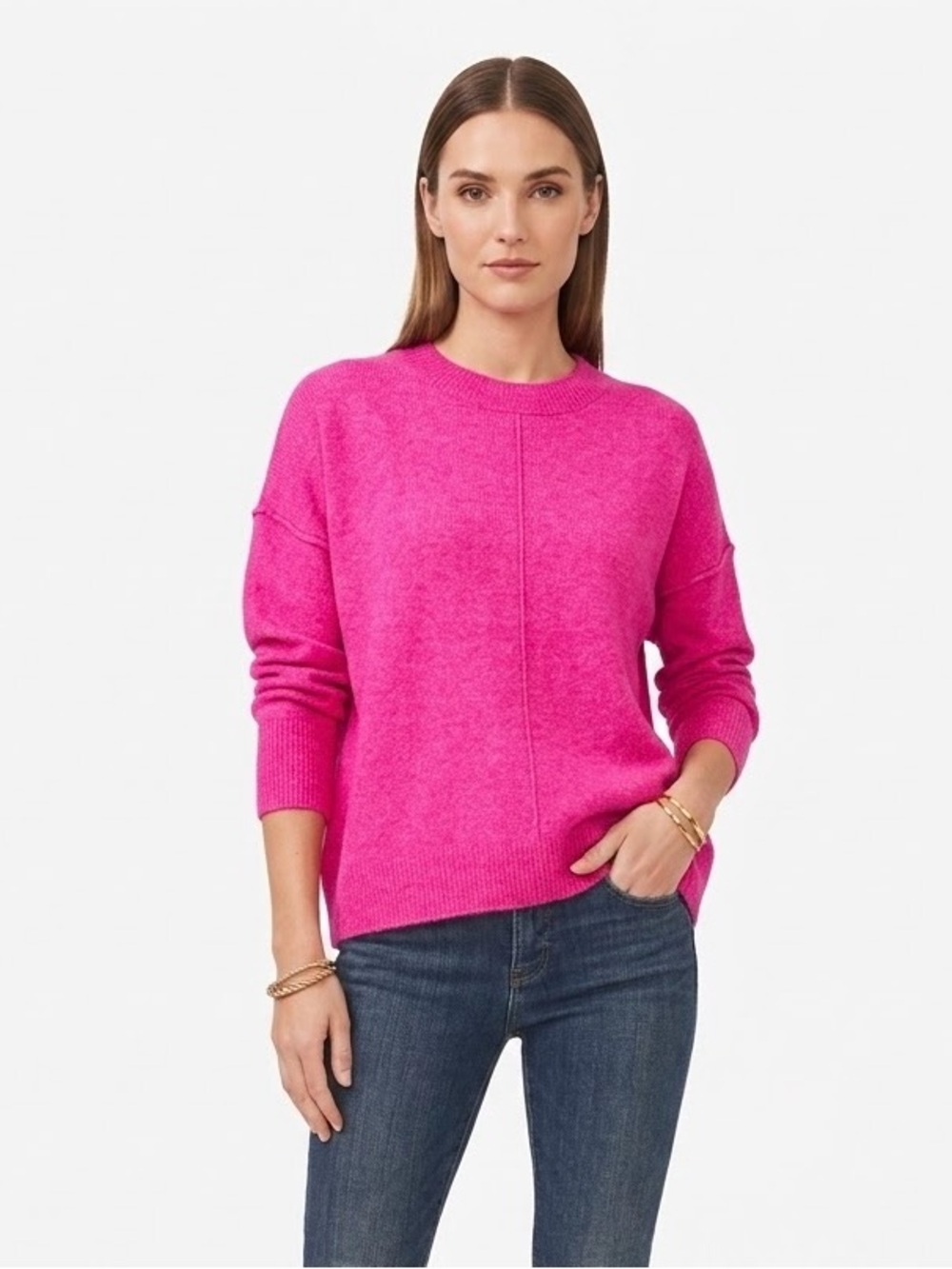 Vince Camuto Exposed Seam Crewneck Sweater Paradox Pink | Size Large